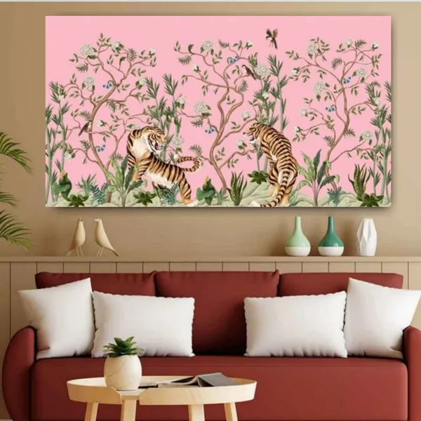 Multicolour_Beautiful_Pink_Oriental_Tigers_Landscape_Paintings_Canvas_Abstract_Modern_Wall_Art_Decor_Big_Large_Size_Painting_For_Living_Room_(With_Frame)_(48_By_24_Inches)