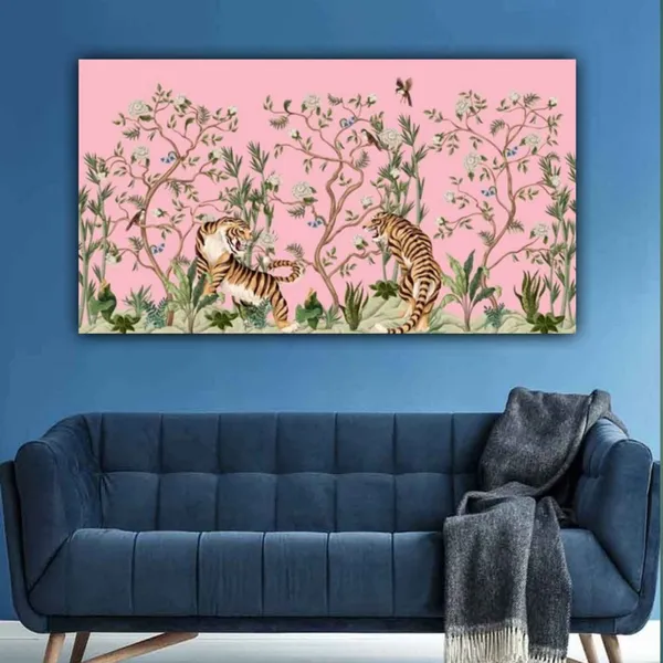 Multicolour_Beautiful_Pink_Oriental_Tigers_Landscape_Paintings_Canvas_Abstract_Modern_Wall_Art_Decor_Big_Large_Size_Painting_For_Living_Room_(With_Frame)_(48_By_24_Inches)