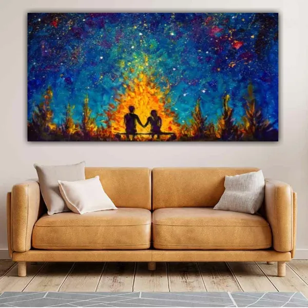 Multicolour_Landscape_Couples_Canvas_Painting_Wall_Frame_Wall_Decor_For_Living_Room,_Couples_Under_Glowing_Sky_Painting_(Ready_To_Hang)_(48_By_24_Inches)