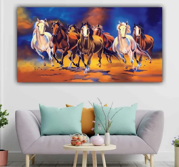 Multicolour_Beautiful_Vastu_Seven_Red_And_White_Running_Horses_Painting_Sunrise_With_Frame_Wall_Decors_Large_Size_Canvas_Abstract_Modern_Wall_Arts_For_Home_Decor_|_Bedroom_(60_By_30_Inches)