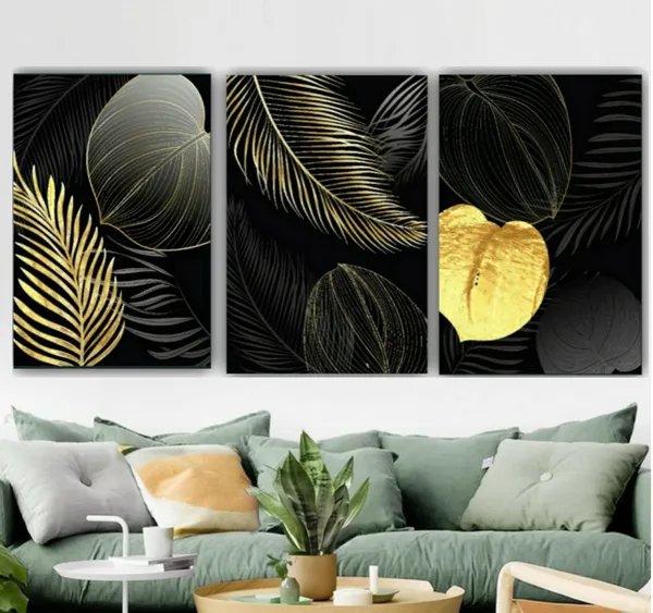 Multicolour_Beautiful_Modern_Art_Abstract_Designs_Tropical_Leaves_Canvas_Painting_Multiple_Frames_For_Living_Room_Big_Size_|_Wall_Art_(Pack_Of_3)_(18_By_24_Inches_Each)