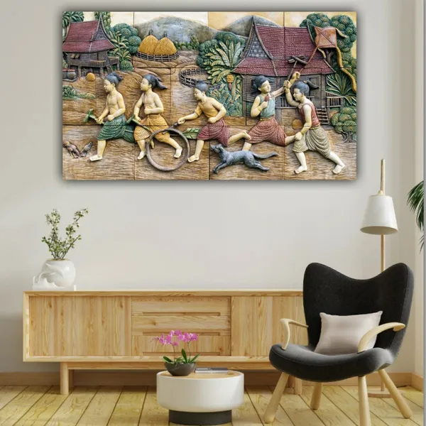 Multicolour_3D_Canvas_Paintings_Miniature_Art_Of_A_Village_Beautiful_Wall_Art_Decor_Big_Large_Size_Painting_Frame_For_Living_Room_(With_Frame)_(48_By_24_Inches_|_120_By_60_Cm)
