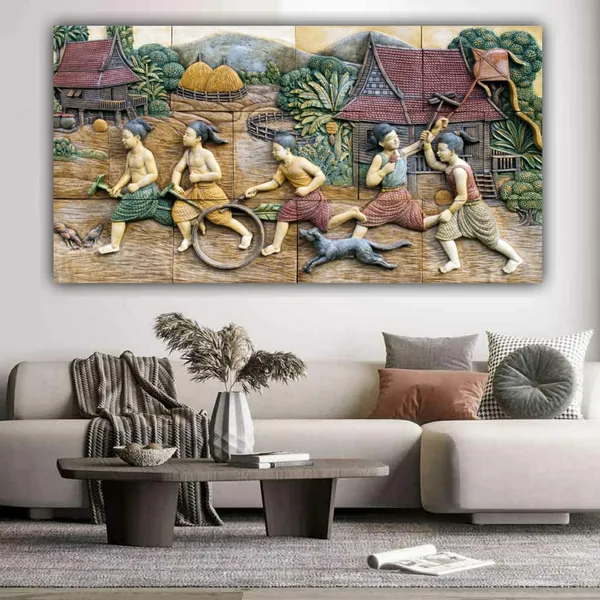 Multicolour_3D_Canvas_Paintings_Miniature_Art_Of_A_Village_Beautiful_Wall_Art_Decor_Big_Large_Size_Painting_Frame_For_Living_Room_(With_Frame)_(48_By_24_Inches_|_120_By_60_Cm)