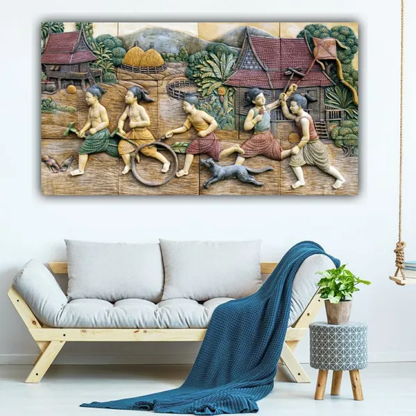 Multicolour_3D_Canvas_Paintings_Miniature_Art_Of_A_Village_Beautiful_Wall_Art_Decor_Big_Large_Size_Painting_Frame_For_Living_Room_(With_Frame)_(48_By_24_Inches_|_120_By_60_Cm)