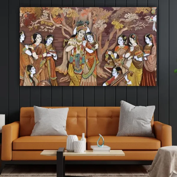 Multicolour_Beautiful_Canvas_Madhubani_Radha_Krishna_Painting_With_Frame_For_Living_Room_Wall_Decor_Big_Size_Large_Photo_Home_Decoration_|_Bedroom_(48_By_24_Inches_|_120X60_Cm)