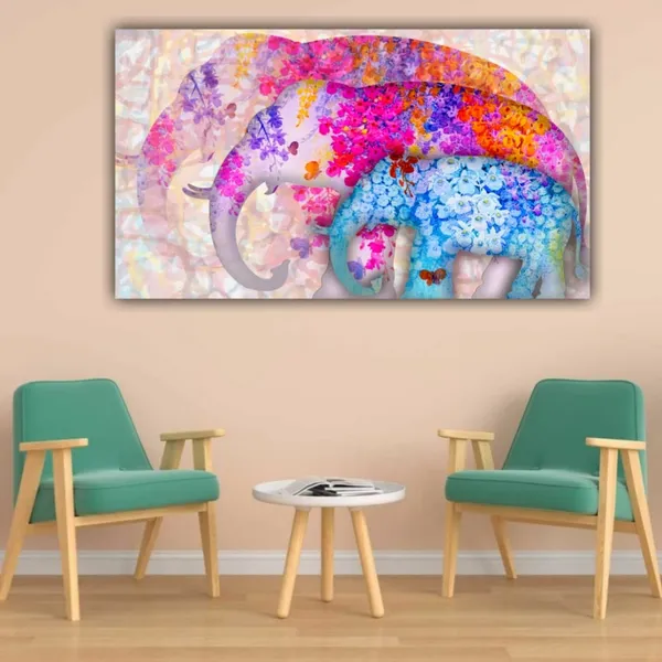 Multicolour_Beautiful_Canvas_Painting_Multicoloured_Elephant_Family_Abstract_Paintings_For_Living_Room_|_Bedroom_|_Office_Walls_Big_Size_(With_Frame)_(36_By_24_Inches)