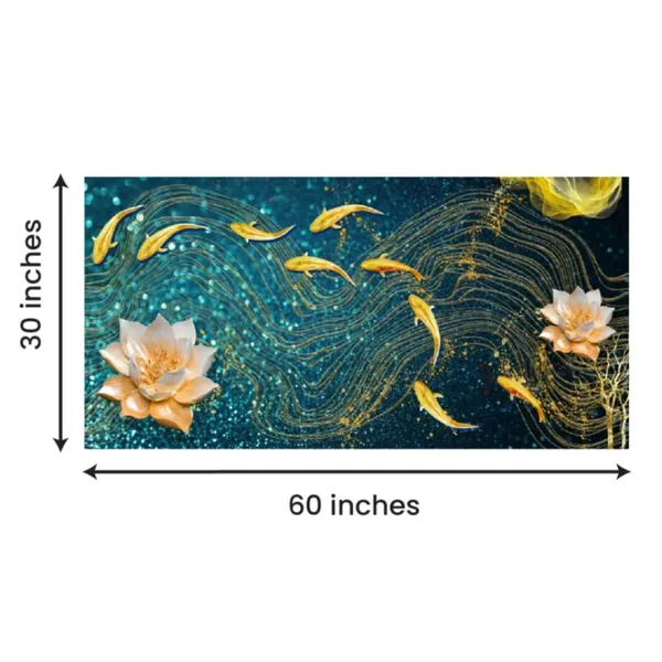Multicolour_Beautiful_Landscape_Modern_Golden_Lotus_With_Golden_Fish_Canvas_Painting_Wall_Frame_Wall_Decor_For_Living_Room_|_Modern_Art_Canvas_Painting_(Ready_To_Hang)_(60_By_30_Inches)