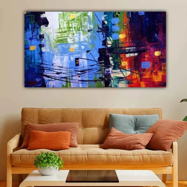 Multicolour_Beautiful_Cityscape_Abstract_Painting_Canvas_Modern_Art_Wall_Decor_Landscape_Paintings_Frame_Big_Large_Size_For_Living_Room_(With_Wooden_Frame)_(60_By_30_Inches)
