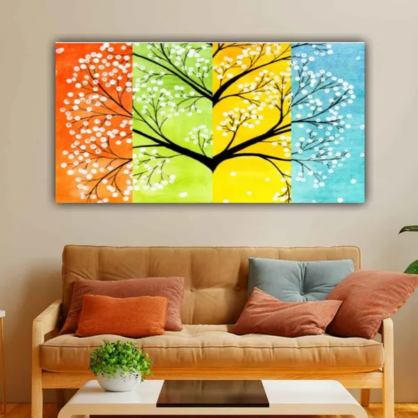 Multicolour_Beautiful_4_Season_Flower_Tree_Painting_Canvas_Abstract_Modern_Art_Wall_Decor_Big_Large_Size_Floral_Frame_For_Living_Room_(48_By_24_Inches_|_120_By_60_Cm)_(With_Frame)