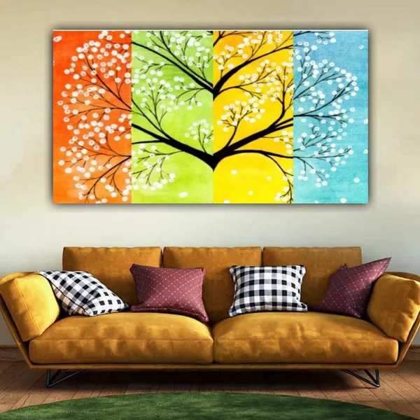 Multicolour_Beautiful_4_Season_Flower_Tree_Painting_Canvas_Abstract_Modern_Art_Wall_Decor_Big_Large_Size_Floral_Frame_For_Living_Room_(48_By_24_Inches_|_120_By_60_Cm)_(With_Frame)
