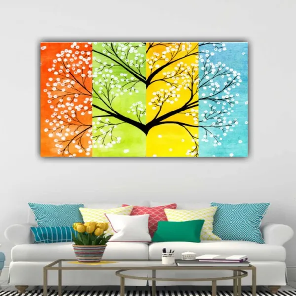 Multicolour_Beautiful_4_Season_Flower_Tree_Painting_Canvas_Abstract_Modern_Art_Wall_Decor_Big_Large_Size_Floral_Frame_For_Living_Room_(48_By_24_Inches_|_120_By_60_Cm)_(With_Frame)