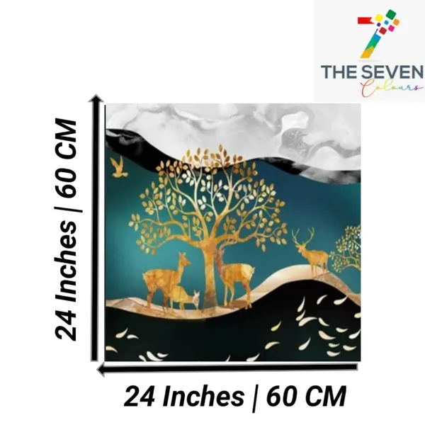 Multicolour_Beautiful_Golden_Trees_With_Birds_Painting_Canvas_Abstract_Modern_Wall_Art_Decor_Paintings_For_Living_Room_(With_Frame)_(24_By_24_Inches)