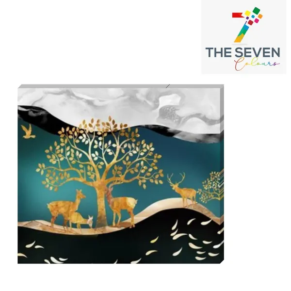 Multicolour_Beautiful_Golden_Trees_With_Birds_Painting_Canvas_Abstract_Modern_Wall_Art_Decor_Paintings_For_Living_Room_(With_Frame)_(24_By_24_Inches)
