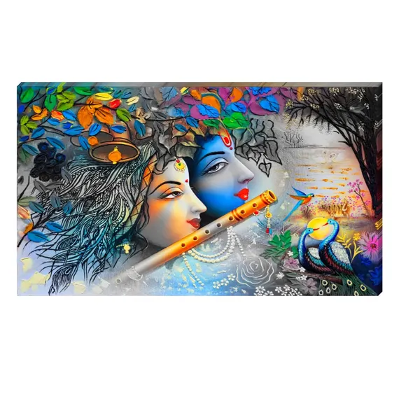 Multicolour_Beautiful_Wall_Art_Krishna_And_Radha_Canvas_Painting_For_Living_Room_(With_Frame)_(48_X_24_Inches)(Multi_Colour)