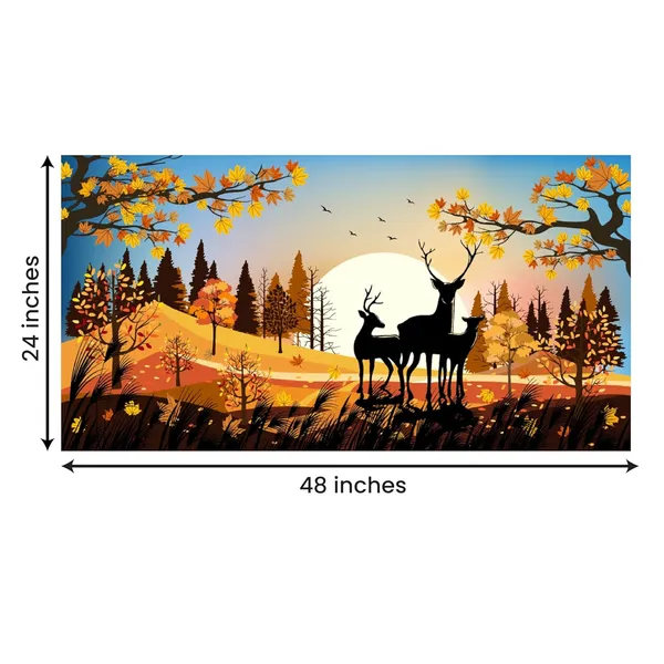 Multicolour_Beautiful_Deer_Family_In_Autumn_Wood_Canvas_Painting_Wall_Frame_Wall_Decor_For_Living_Room,_Modern_Art_Painting_(Ready_To_Hang)_(48_By_24_Inches)
