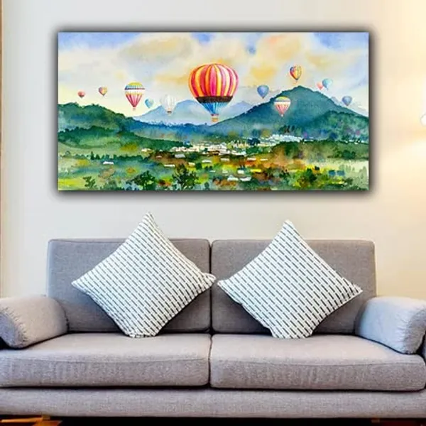 Multicolour_Beautiful_Canvas_Paintings_Hot_Air_Balloon_Landscape_Modern_Wall_Art_Painting_Large_Size_For_Living_Room_|_Bedroom_(With_Wooden_Frame)_(60_By_30_Inches)