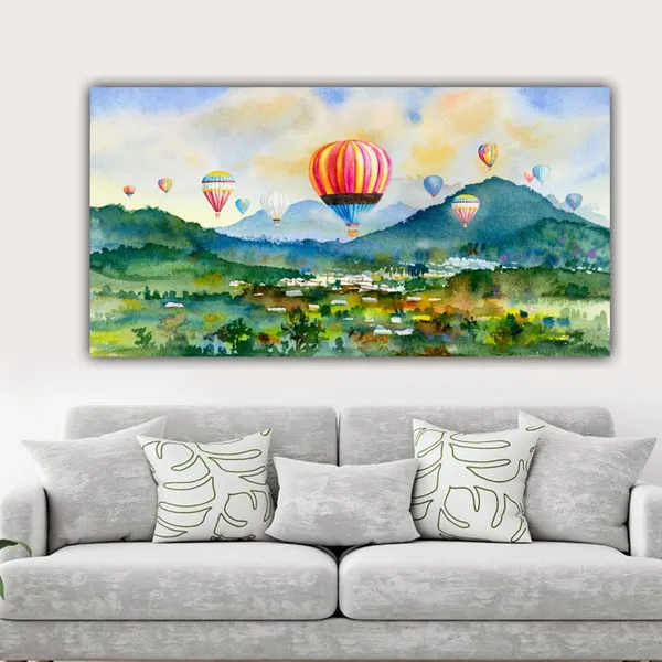 Multicolour_Beautiful_Canvas_Paintings_Hot_Air_Balloon_Landscape_Modern_Wall_Art_Painting_Large_Size_For_Living_Room_|_Bedroom_(With_Wooden_Frame)_(60_By_30_Inches)