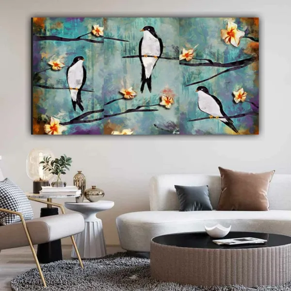 Multicolour_Beautiful_Parrots_On_Flower_Tree_Painting_Canvas_Abstract_Modern_Art_Wall_Decor_Big_Large_Size_For_Living_Room_|_Bedroom_(48_By_24_Inches_|_120_By_60_Cm)_(With_Frame)