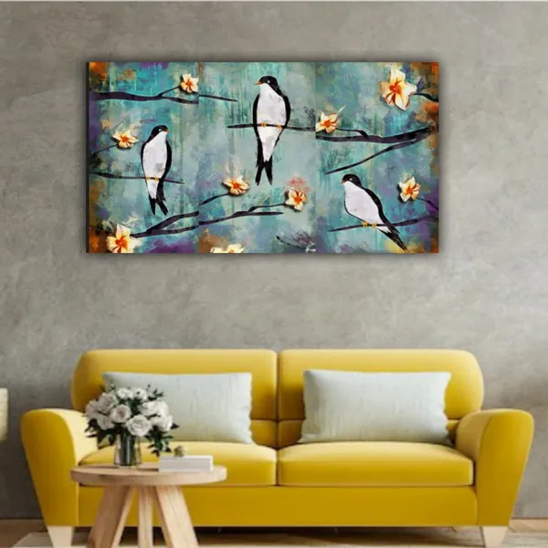 Multicolour_Beautiful_Parrots_On_Flower_Tree_Painting_Canvas_Abstract_Modern_Art_Wall_Decor_Big_Large_Size_For_Living_Room_|_Bedroom_(48_By_24_Inches_|_120_By_60_Cm)_(With_Frame)