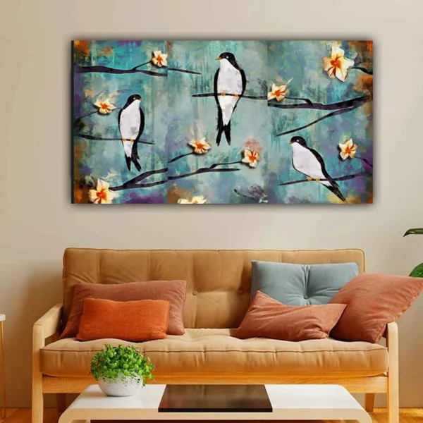 Multicolour_Beautiful_Parrots_On_Flower_Tree_Painting_Canvas_Abstract_Modern_Art_Wall_Decor_Big_Large_Size_For_Living_Room_|_Bedroom_(48_By_24_Inches_|_120_By_60_Cm)_(With_Frame)
