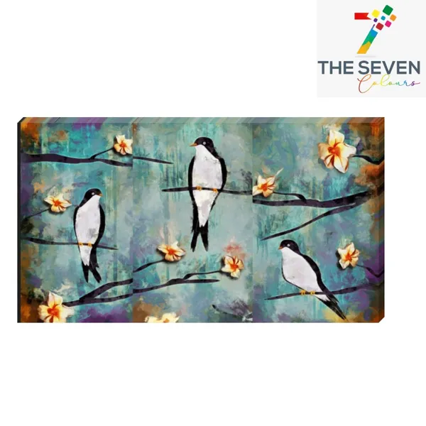 Multicolour_Beautiful_Parrots_On_Flower_Tree_Painting_Canvas_Abstract_Modern_Art_Wall_Decor_Big_Large_Size_For_Living_Room_|_Bedroom_(48_By_24_Inches_|_120_By_60_Cm)_(With_Frame)