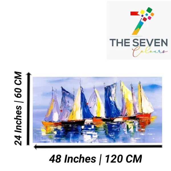 Multicolour_Canvas_Painting_Frame_Wall_Decor_Wall_Decor,_Boats_At_River_Bank_Landscape_Painting_|_Big_Large_Size_Wall_Painting_Frame_|_Canvas_Painting_(Ready_To_Hang)_(48_By_24_Inches)