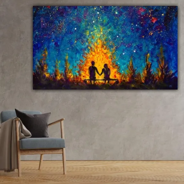 Multicolour_Landscape_Couples_Canvas_Painting_Wall_Frame_Wall_Decor_For_Living_Room,_Couples_Under_Glowing_Sky_Painting_(Ready_To_Hang)_(60_By_30_Inches)