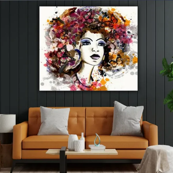 Multicolour_Beautiful_Women_With_Designed_Hairs_Paintings_Canvas_Modern_Wall_Art_Decor_Frame_For_Living_Room_|_Bedroom_|_Office_Walls_(With_Frame)_(24_By_24_Inches)