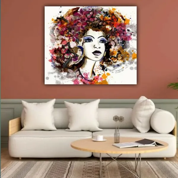 Multicolour_Beautiful_Women_With_Designed_Hairs_Paintings_Canvas_Modern_Wall_Art_Decor_Frame_For_Living_Room_|_Bedroom_|_Office_Walls_(With_Frame)_(24_By_24_Inches)