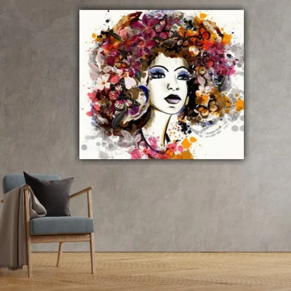 Multicolour_Beautiful_Women_With_Designed_Hairs_Paintings_Canvas_Modern_Wall_Art_Decor_Frame_For_Living_Room_|_Bedroom_|_Office_Walls_(With_Frame)_(24_By_24_Inches)
