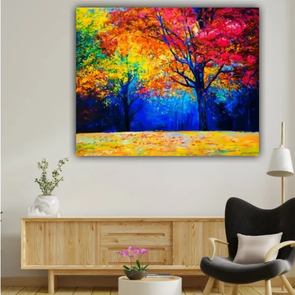 Multicolour_Beautiful_Colourful_Trees_Landscape_Paintings_Canvas_Abstract_Modern_Wall_Art_Decor_Painting_For_Living_Room_|_Bedroom_|_Home_Decoration_(With_Frame)_(24_By_24_Inches)