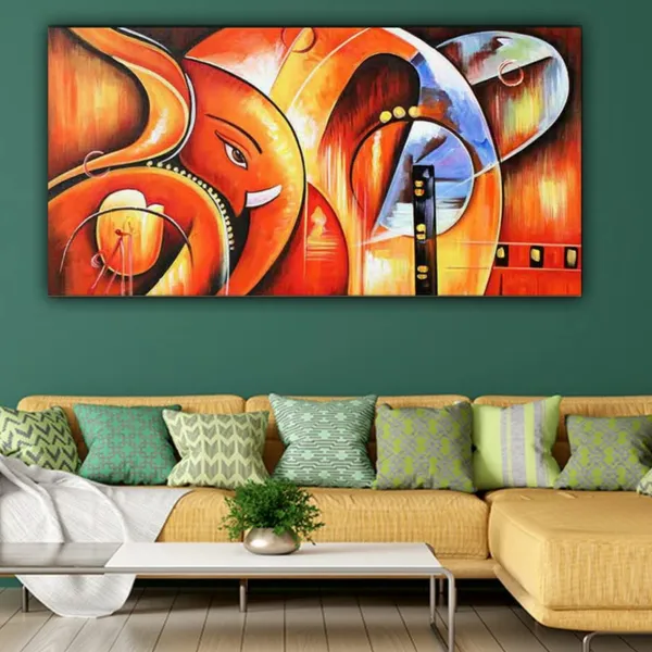 Multicolour_Beautiful_Ganesha_Paintings_Abstract_Art_Canvas_Wall_Art_For_Living_Room_Big_Size_(With_Wooden_Framing,_36_By_24_Inches)