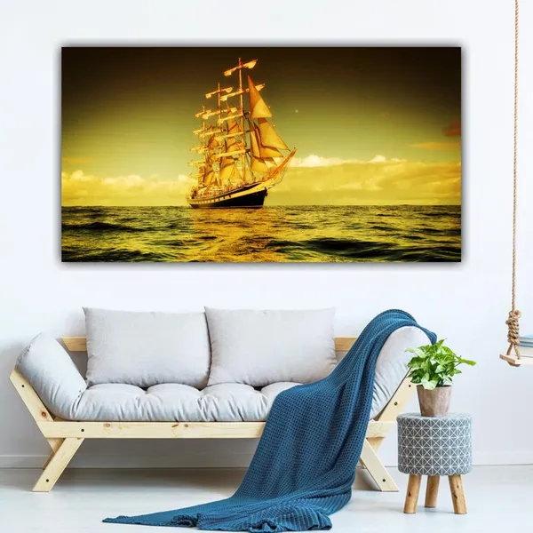Multicolour_Sailing_Ship_In_Beautiful_Sunset_Canvas_Paintings_For_Living_Room_|_Bedroom_|_Office_Wall_(With_Frame)_(24_By_36_Inches)