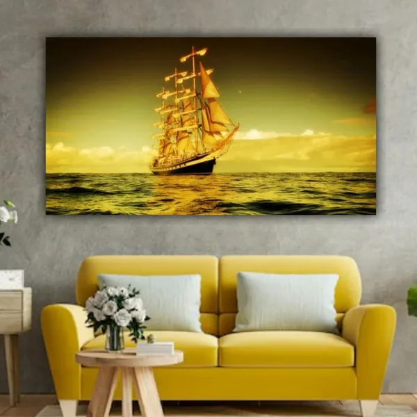 Multicolour_Sailing_Ship_In_Beautiful_Sunset_Canvas_Paintings_For_Living_Room_|_Bedroom_|_Office_Wall_(With_Frame)_(24_By_36_Inches)