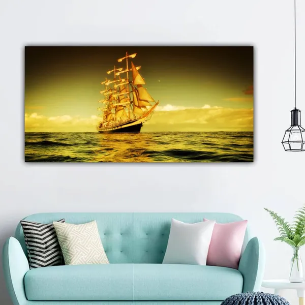 Multicolour_Sailing_Ship_In_Beautiful_Sunset_Canvas_Paintings_For_Living_Room_|_Bedroom_|_Office_Wall_(With_Frame)_(24_By_36_Inches)