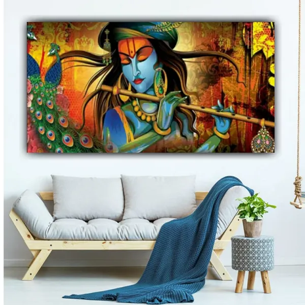 Multicolour_Krishna_Painting_Playing_Flute_Canvas_Wall_Art_Painting_For_Wall_Decoration_(With_Wooden_Framing)(48_By_24_Inches)