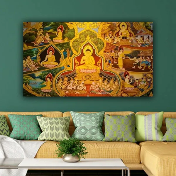 Multicolour_Buddha_Paintings_Canvas_Abstract_Modern_Art_Painting_For_Living_Room_Big_Size_(48_By_24_Inches)_(With_Frame)