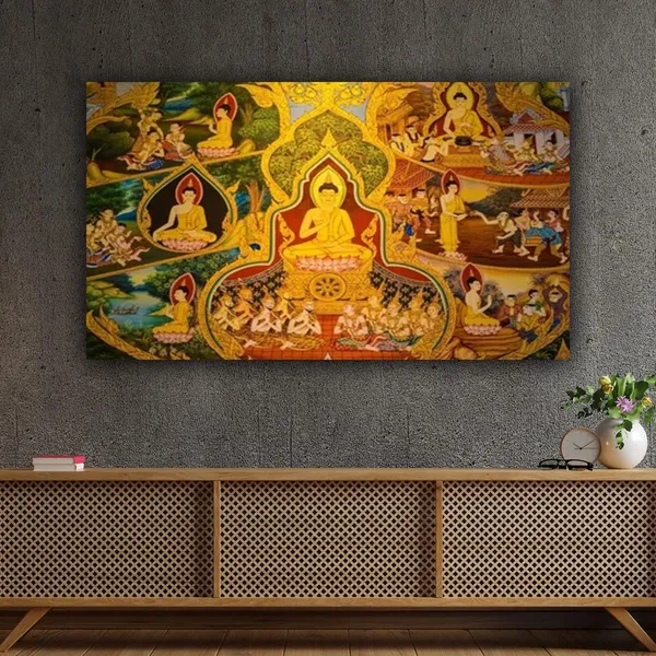 Multicolour_Buddha_Paintings_Canvas_Abstract_Modern_Art_Painting_For_Living_Room_Big_Size_(48_By_24_Inches)_(With_Frame)