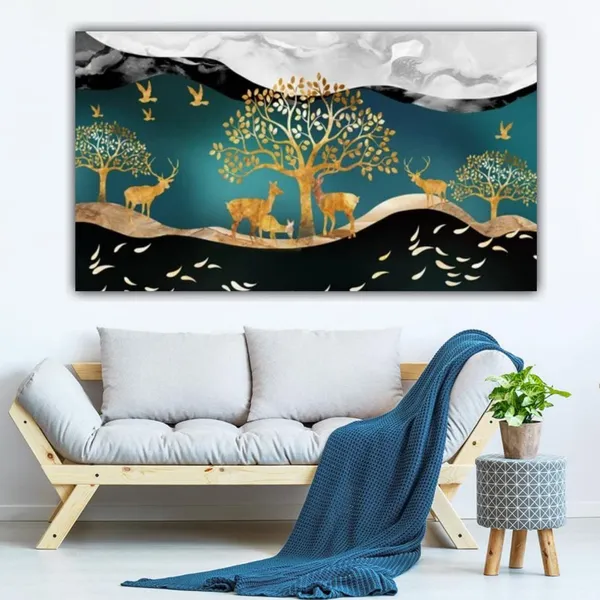 Multicolour_Beautiful_Canvas_Landscape_Paintings_Deer_And_Trees_Abstract_Modern_Wall_Art_Decor_Painting_Frame_For_Living_Room_|_Bedroom_(With_Frame)_(48_By_24_Inches)