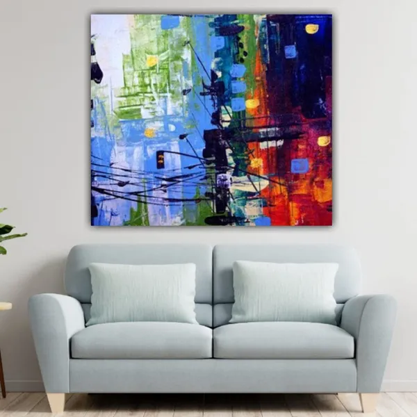 Multicolour_Beautiful_Abstract_Blue_Oil_Painting_Canvas_Abstract_Modern_Wall_Art_Decor_Paintings_For_Living_Room_(With_Frame)_(24_By_24_Inches)