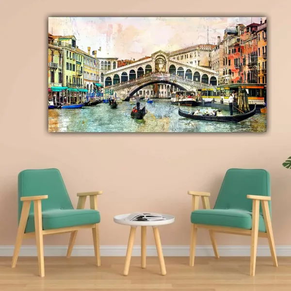 Multicolour_Beautiful_Rialto_Bridge_Canvas_Paintings_For_Living_Room|Bedroom_(With_Frame)_(36_By_24_Inches)