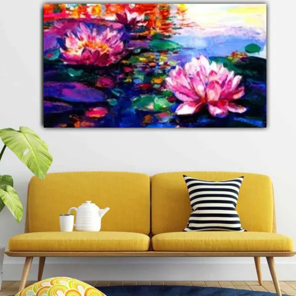 Multicolour_Floral_Canvas_Painting_Frame_Wall_Decor_For_Living_Room,_Lotus_Flower_Painting_|_Big_Large_Size_Wall_Painting_Frame_|_Canvas_Painting_(Ready_To_Hang)_(60_By_30_Inches)