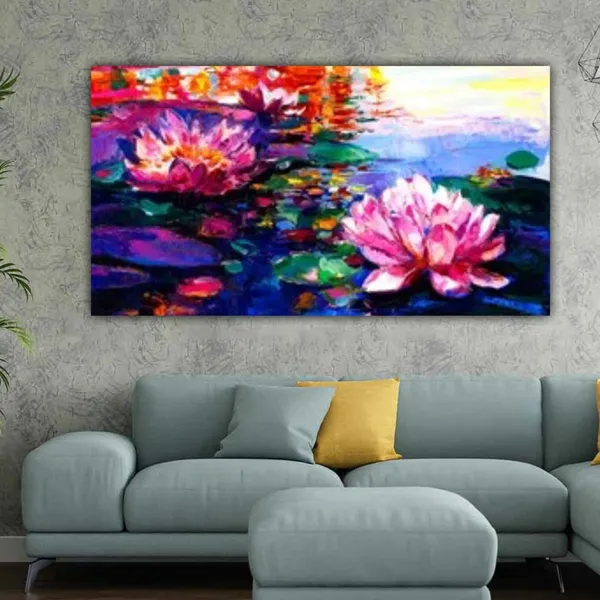 Multicolour_Floral_Canvas_Painting_Frame_Wall_Decor_For_Living_Room,_Lotus_Flower_Painting_|_Big_Large_Size_Wall_Painting_Frame_|_Canvas_Painting_(Ready_To_Hang)_(60_By_30_Inches)