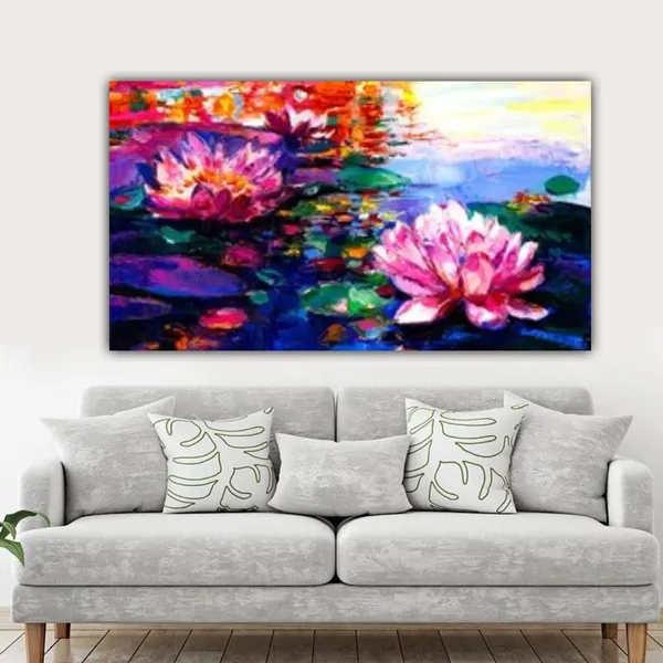 Multicolour_Floral_Canvas_Painting_Frame_Wall_Decor_For_Living_Room,_Lotus_Flower_Painting_|_Big_Large_Size_Wall_Painting_Frame_|_Canvas_Painting_(Ready_To_Hang)_(60_By_30_Inches)