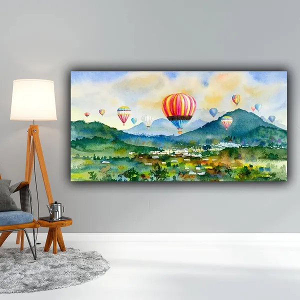 Multicolour_Beautiful_Canvas_Paintings_Hot_Air_Balloon_Landscape_Modern_Wall_Art_Painting_Large_Size_For_Living_Room_|_Bedroom_(With_Wooden_Frame)_(48_By_24_Inches)