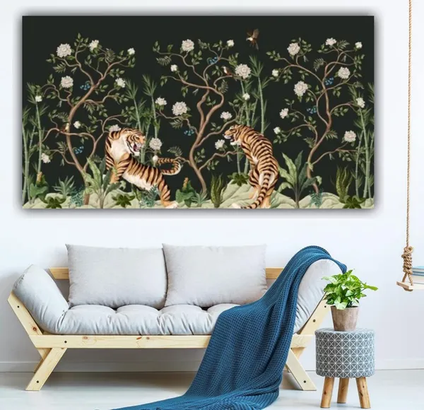 Multicolour_Beautiful_Tigers_In_Forest_Landscape_Paintings_Canvas_Abstract_Modern_Wall_Art_Decor_Big_Large_Size_Paintings_For_Living_Room_|_Home_Decor_(48_Inches_By_24_Inches)