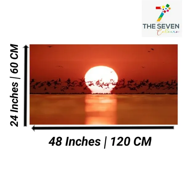 Multicolour_Beautiful_Canvas_Paintings_Silhouette_Of_Black_Headed_Gulls_And_Sunrise_For_Living_Room_|_Bedroom_|_Big_Size_Painting_(With_Frame)_(48_By_24_Inches)
