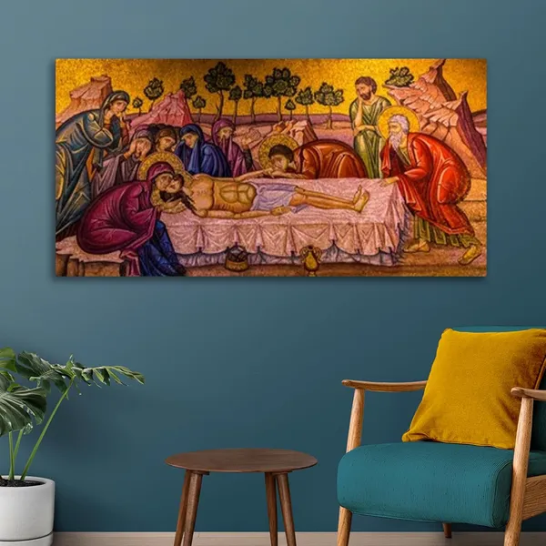 Multicolour_Beautiful_Jerusalem_The_Mosaic_Of_Anointing_Scene_Over_Stone_Of_Anointing_In_Church_Of_The_Holy_Sepulchre_Canvas_Painting_Wall_Frame_(Ready_To_Hang)_(48_By_24_Inches)