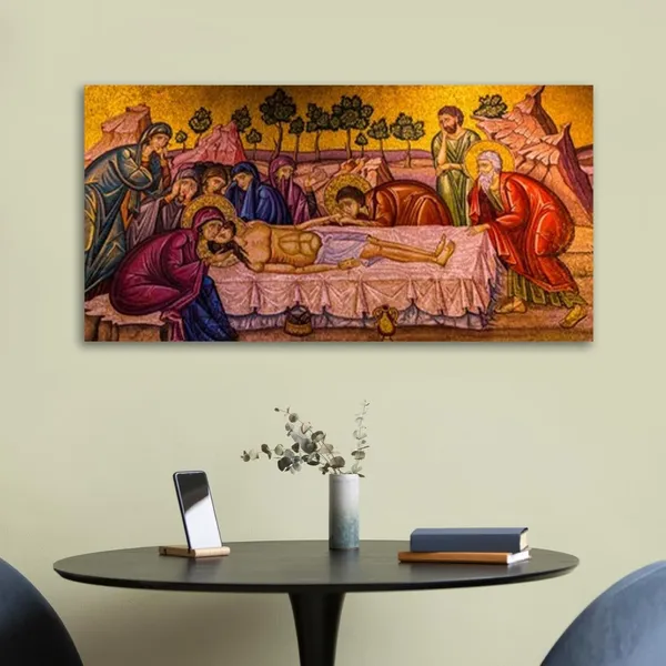 Multicolour_Beautiful_Jerusalem_The_Mosaic_Of_Anointing_Scene_Over_Stone_Of_Anointing_In_Church_Of_The_Holy_Sepulchre_Canvas_Painting_Wall_Frame_(Ready_To_Hang)_(48_By_24_Inches)