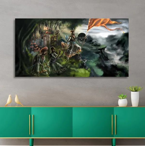 Multicolour_Beautiful_Chatrapati_Sambhaji_Raje_Painting_Wall_Frame_Wall_Decor_For_Living_Room,_Modern_Art_Painting_(Ready_To_Hang)_(48_By_24_Inches)